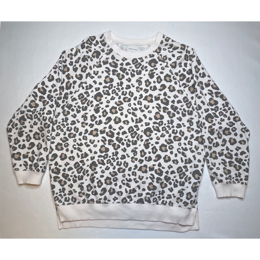 American Eagle Women Sweatshirt Leopard Print Jegging Fit XL White Brown Tan